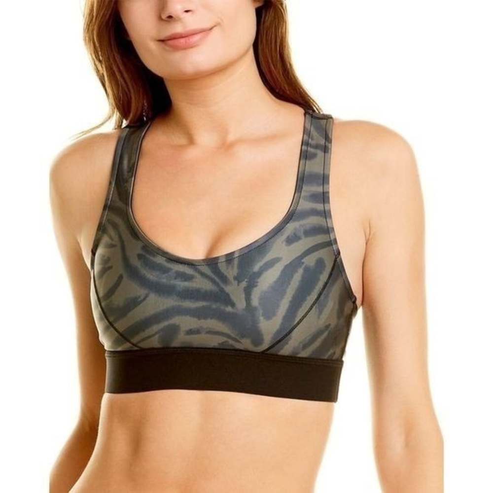 Good American Double Knit Racerback Sports Bra Green Sea Turtle Zebra Print XL